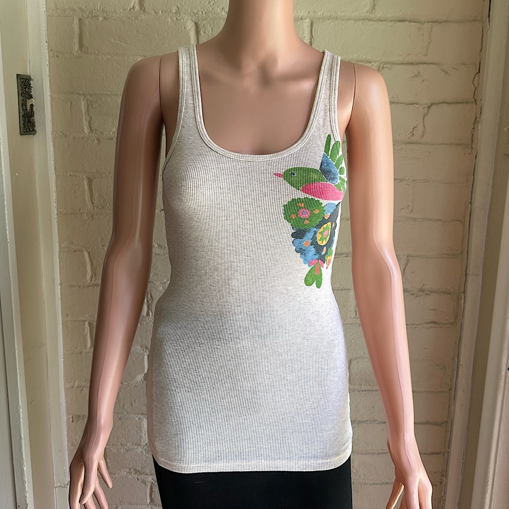 Old Navy size small cream colored bird floral design summer tank top
